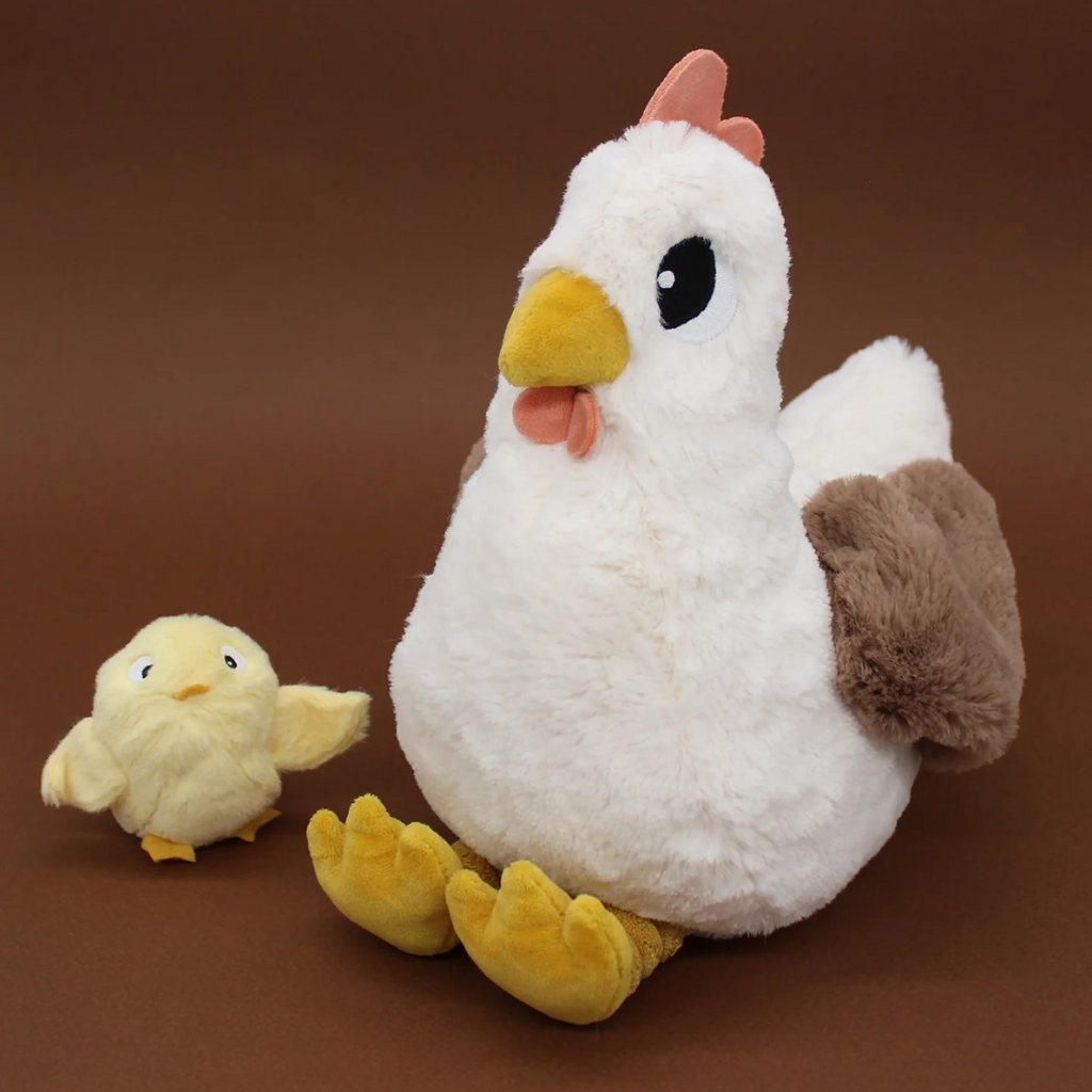 Les Déglingos Knuffel Pioupiou Hen Mom & Baby White Ptipotos