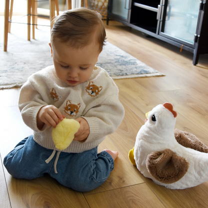 Les Déglingos Knuffel Pioupiou Hen Mom & Baby White Ptipotos