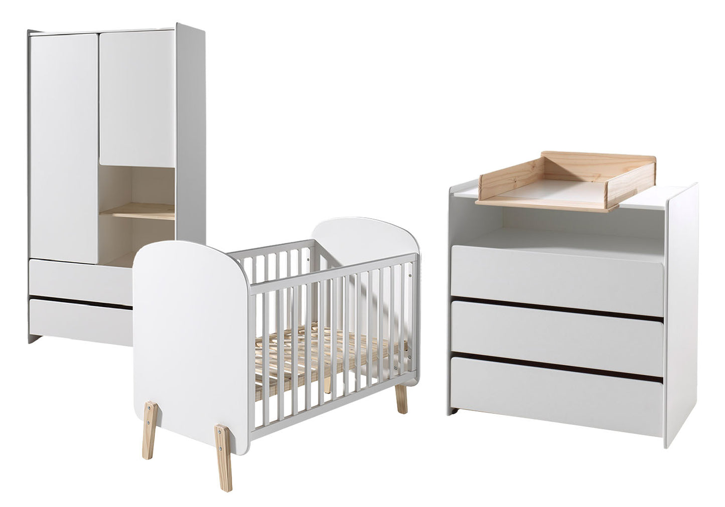 Jaxx Chambre de bébé (lit + commode avec rallonge + armoire 2 portes) Kiddy blanc