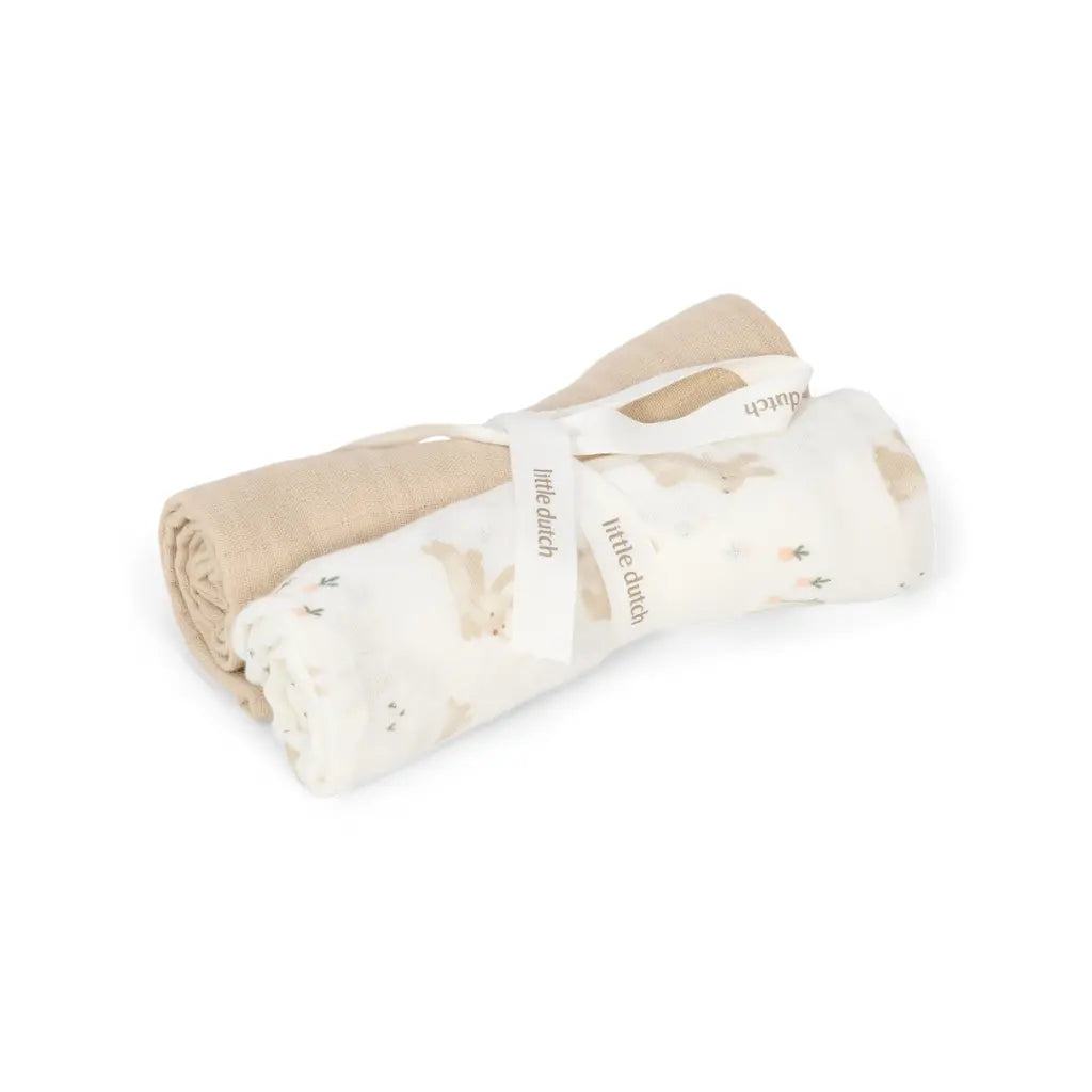 Little Dutch Tetradoek Newborn Naturals Baby Bunny Wit L 70 x B 70 cm - 2 stuks