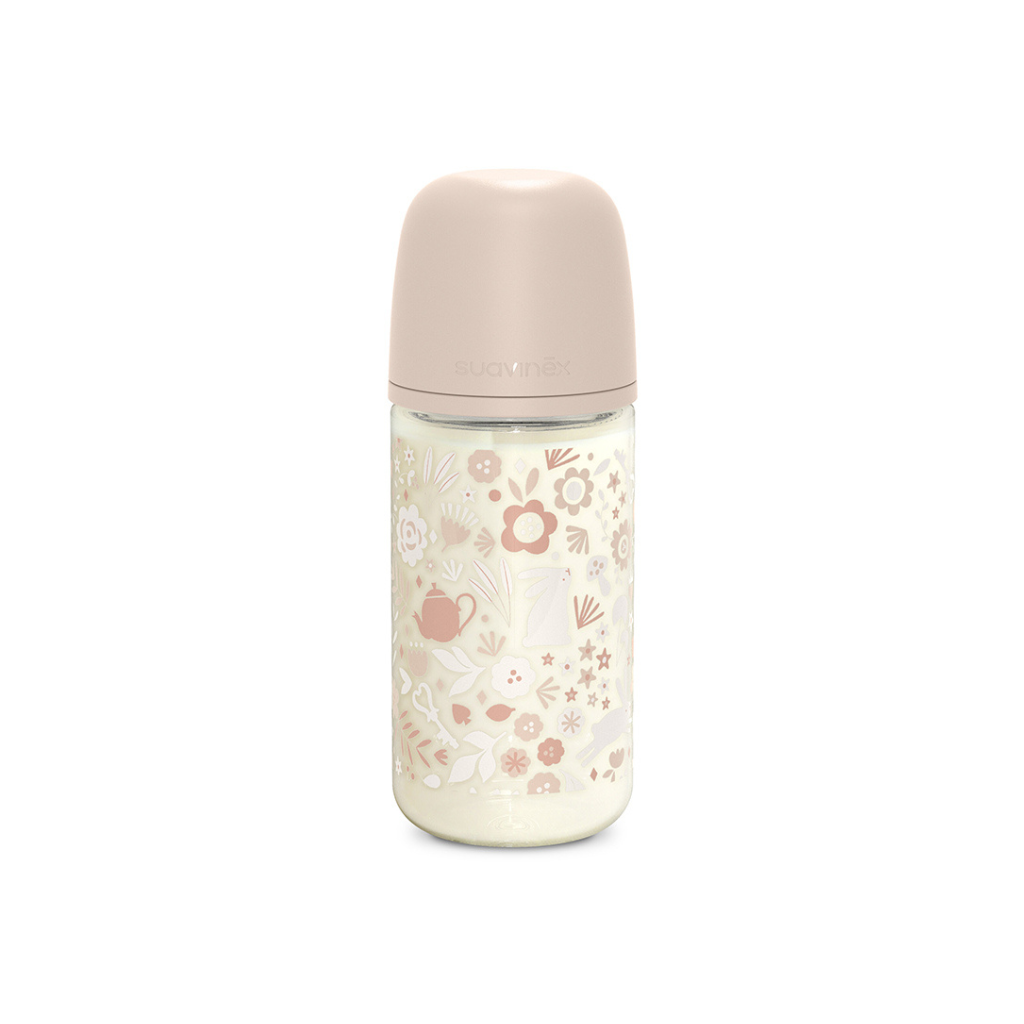 Suavinex Biberon en verre Wonderland 3m+ Débit moyen Rose 240 ml