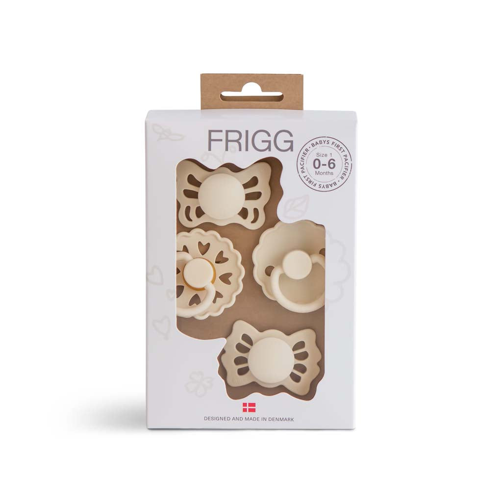 FRIGG Fopspeen 0 - 6 maanden Baby’s First pacifier - Floral Heart Cream - 4 stuks