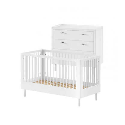 Jaxx Chambre de bébé 2 pièces (Lit évolutif L 140 x Lg 70 cm + commode) Forrest Hêtre blanc