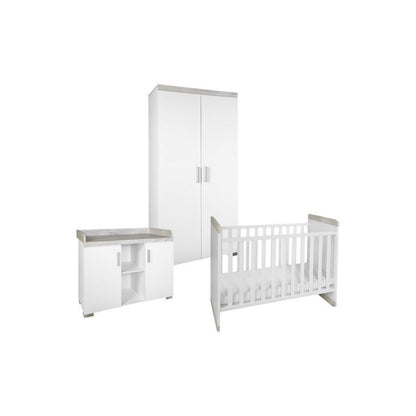 Transland Chambre de bébé 3 pièces (lit évolutif + commode + armoire 2 portes) Alisa blanc