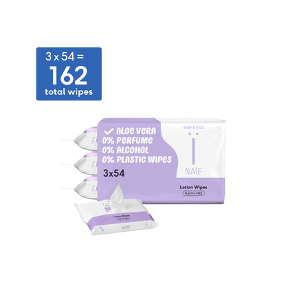 Naïf Lingettes humides Plastic Free Lotion Wipes 3 x 54 pièces