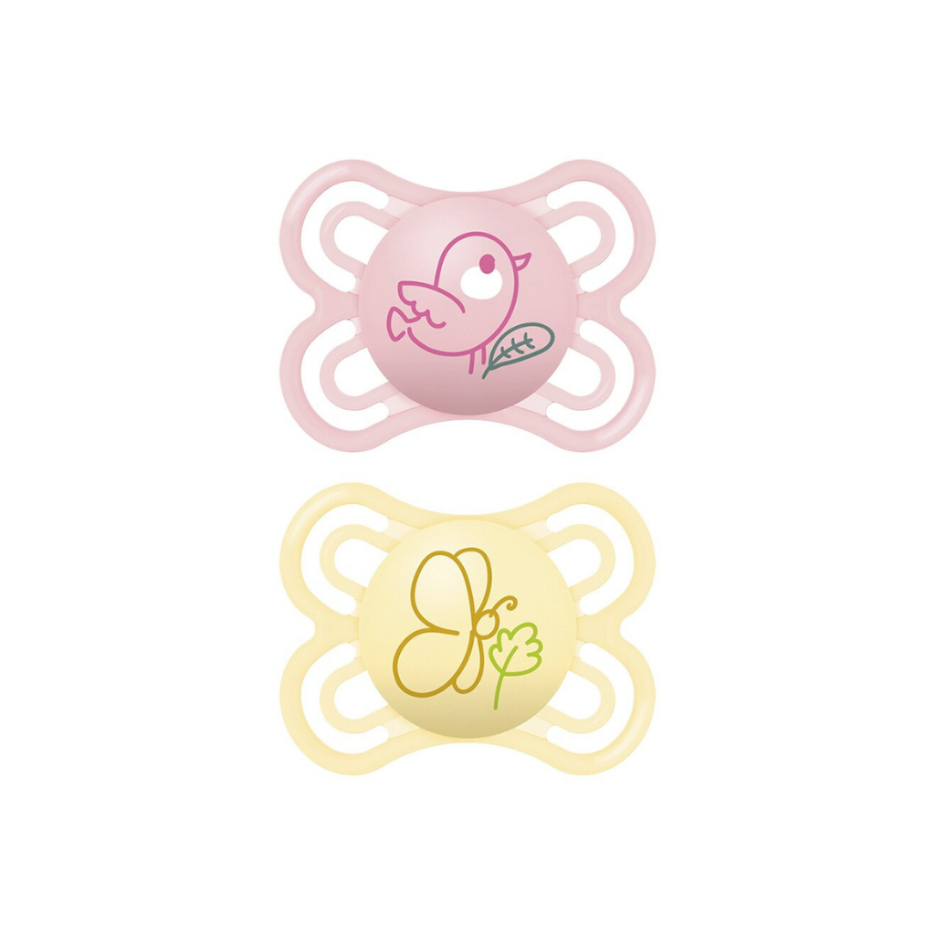 MAM Sucette + 0 mois Perfect Silicone rose/jaune - 2 pièces