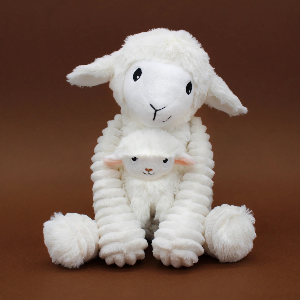 Les Déglingos Knuffel Olou Sheep Mom & Baby White Ptipotos