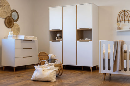 Pericles Chambre 3 éléments (lit L 120 x Lg 60 cm + commode + armoire 5 portes) Boho White