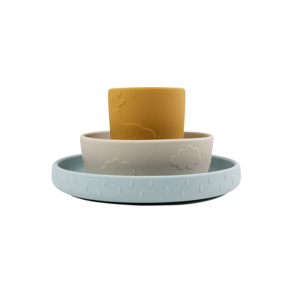 Done by Deer 3-delige eetset Stick & Stay Deer Friends Blue/Mustard/Sand