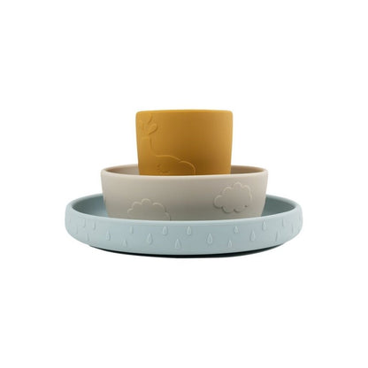 Done by Deer 3-delige eetset Stick & Stay Deer Friends Blue/Mustard/Sand