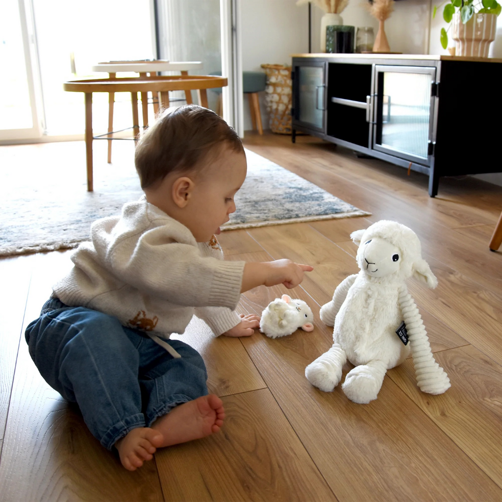 Les Déglingos Knuffel Olou Sheep Mom & Baby White Ptipotos